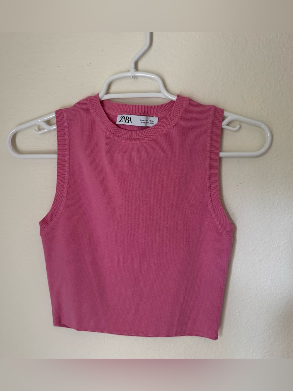 Zara Pink Sleeveless Cropped Knit Tank Top | Size Medium